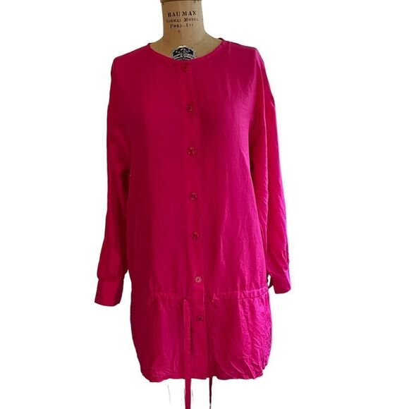 Pink silk drawstring waist Oversized blouse - Quarters size small - Picture 3 of 12